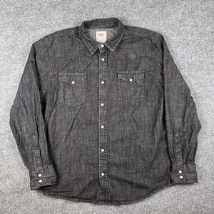 Levis Shirt Mens L Black Denim Western Pearl Snap Long Sleeve Button Up